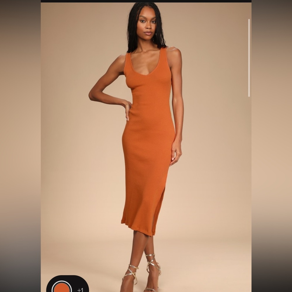 Lulu's Rust Orange Ribbed Midi Dress